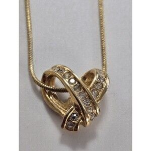 Roman Rhinestone Knotted Heart Pendant Necklace Gold Toned